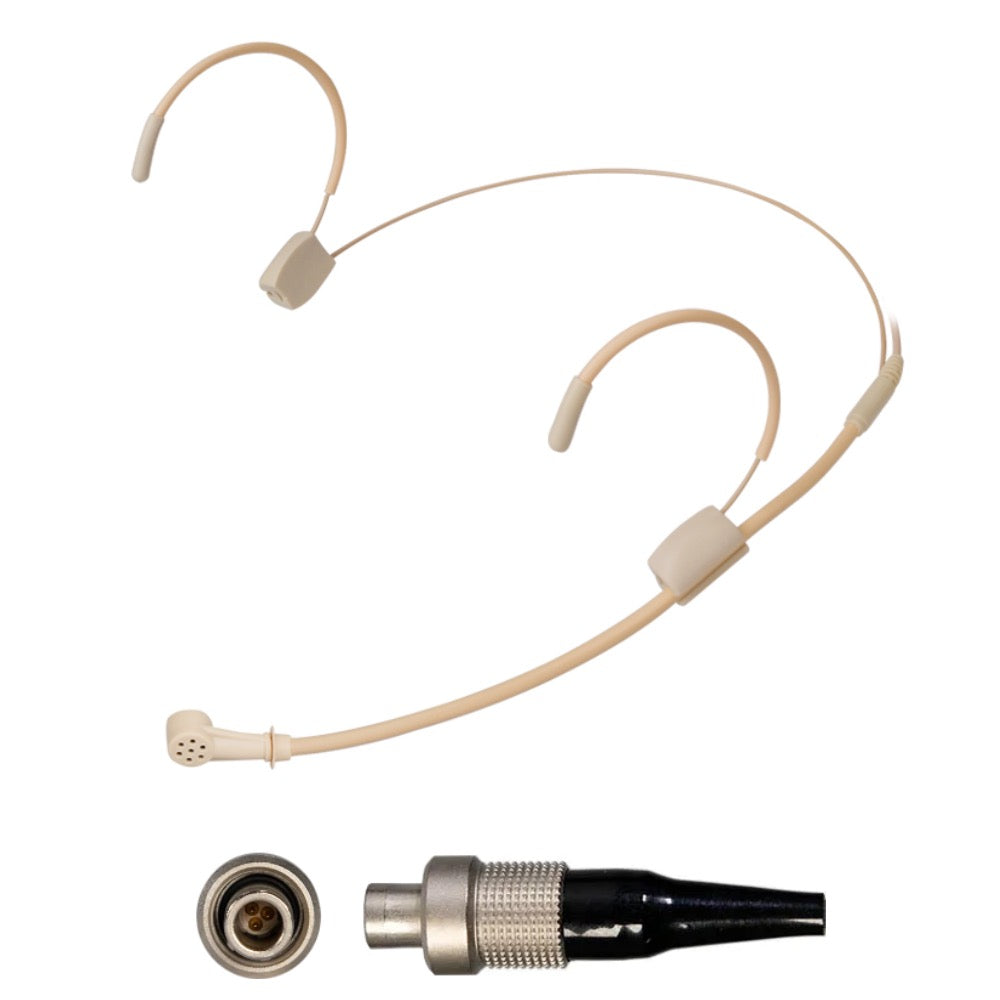 Unidirectional Headset Microphone Beige Double Ear-Hook for Sennheiser 3.5mm Jack and Lemo 3 Pin Body Pack Transmitter