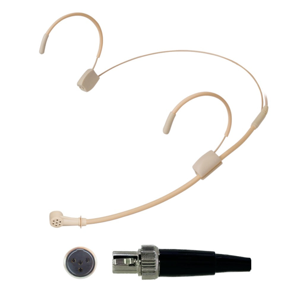 Unidirectional Cardioid Microphone Double Ear-Hook Headset for 4 Pin TA4F and Lemo 3 Pin Body Pack transmitters