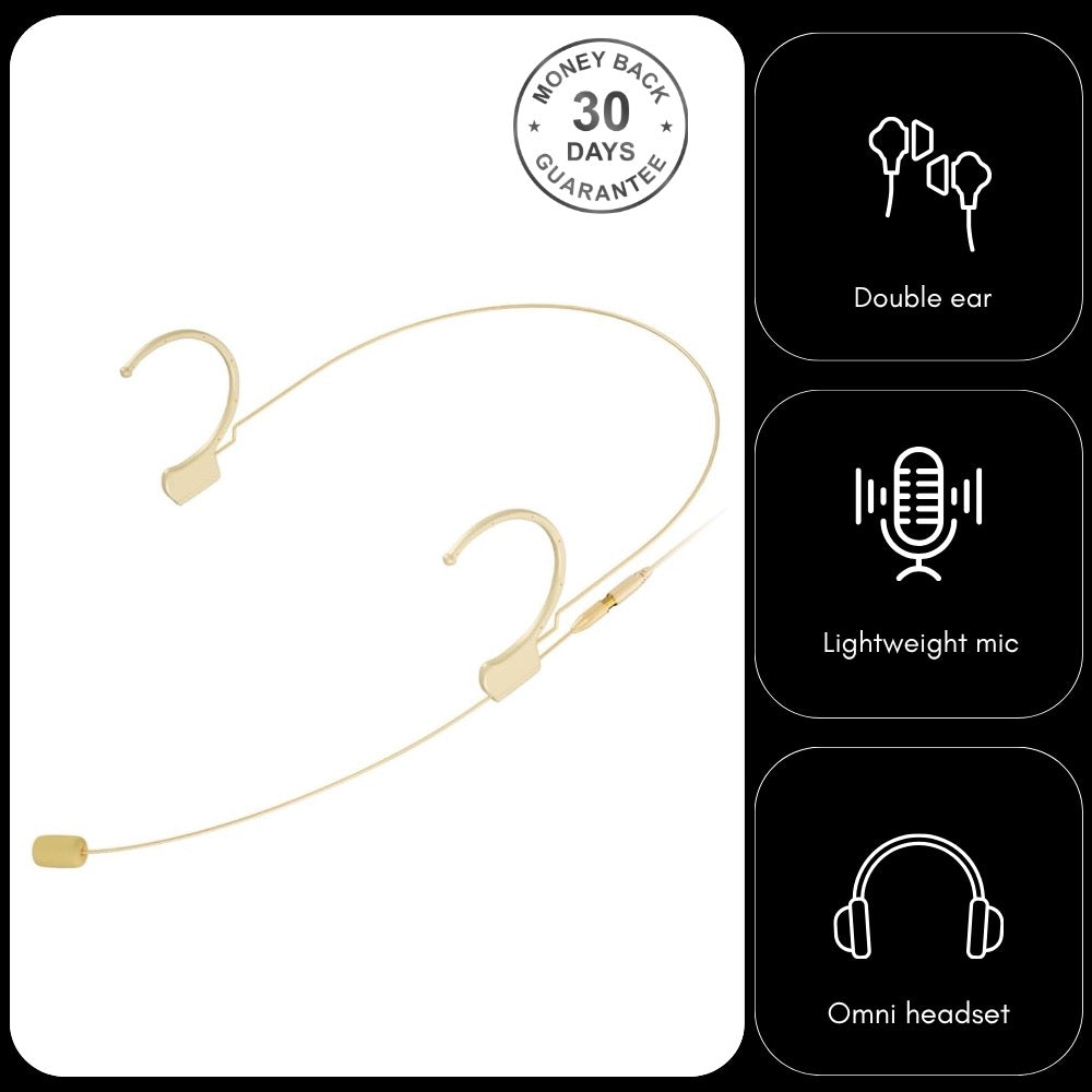 Kimafun HC-810 Double Ear Hook Microphone Ultra Light Weight Omnidirectional Headset for Body Pack Transmitters