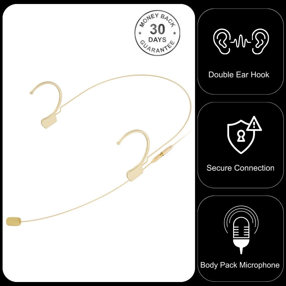 Kimafun HC-810 Double Ear Hook Microphone Ultra Light Weight Omnidirectional Headset for Body Pack Transmitters