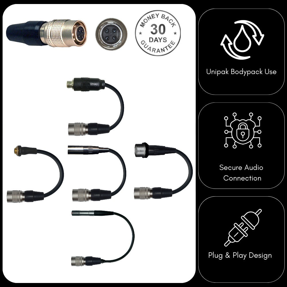 Microphone Adapter for Audio Technica Body Pack Transmitter with 4 Pin Hirose (CW) Push Pull Connector