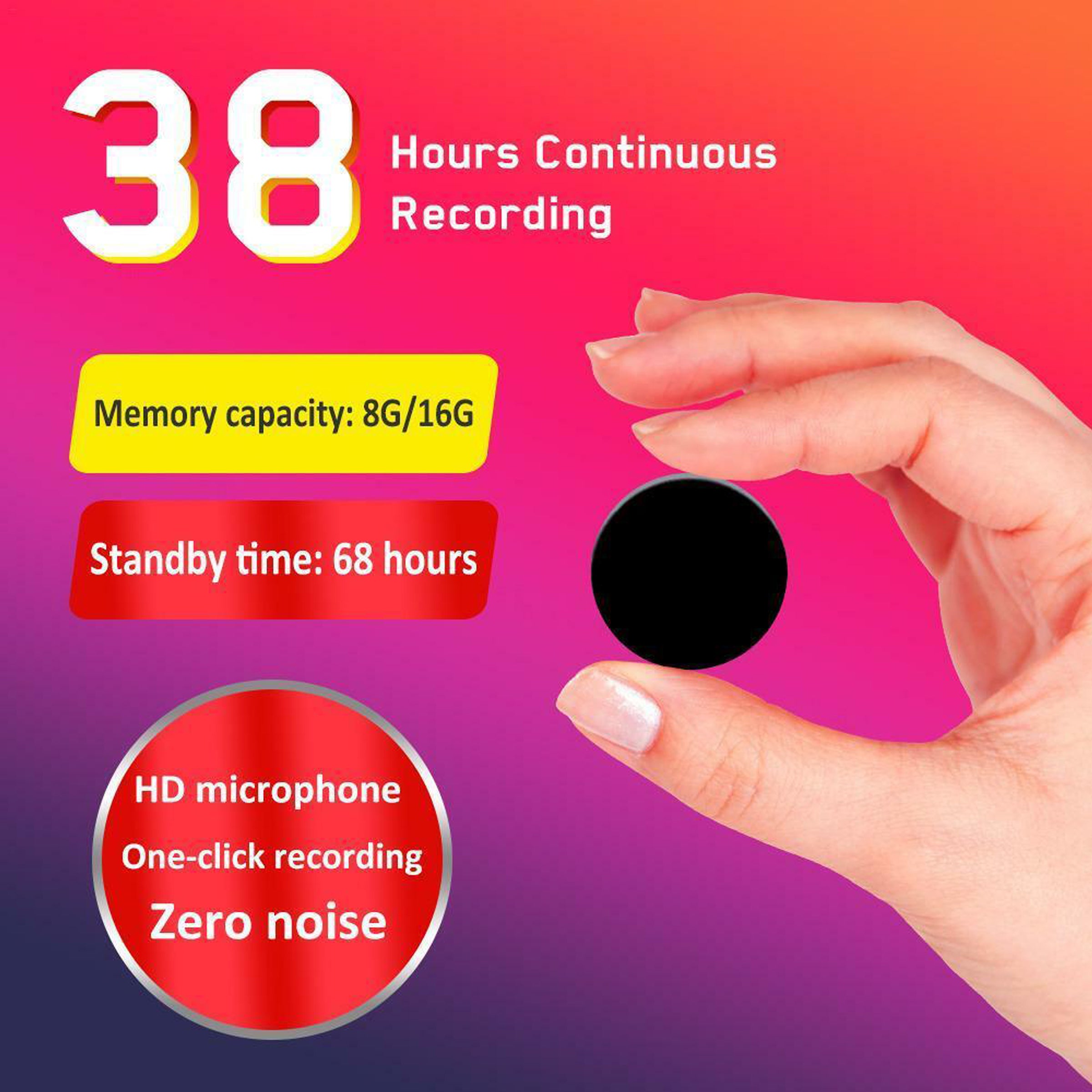 Brooch Pin Voice Recorder 32GB Sound Activated 38 Hour Battery 1536kbps .WAV Audio Format