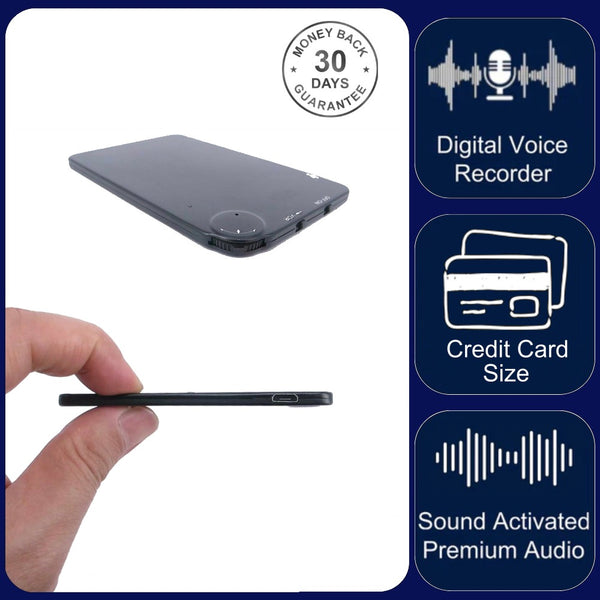 Credit Card Voice Recorder Sound Activated 8GB 90 Hour High Quality 1536kbps .WAV Audio