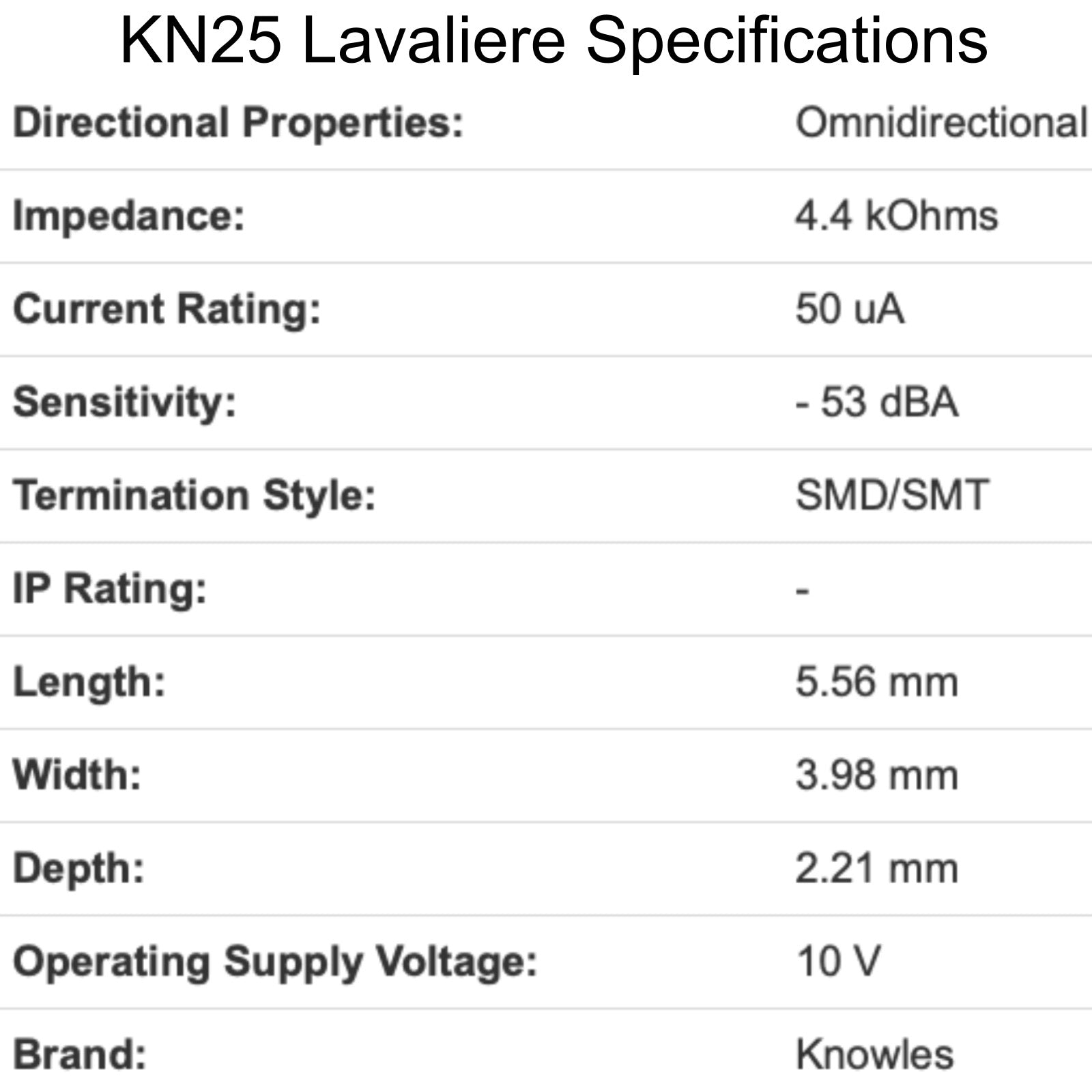 Knowles Ultra Miniature Lavaliere Microphone for Body-Pack Transmitters Premium Sound Quality Noise Cancelling Mic