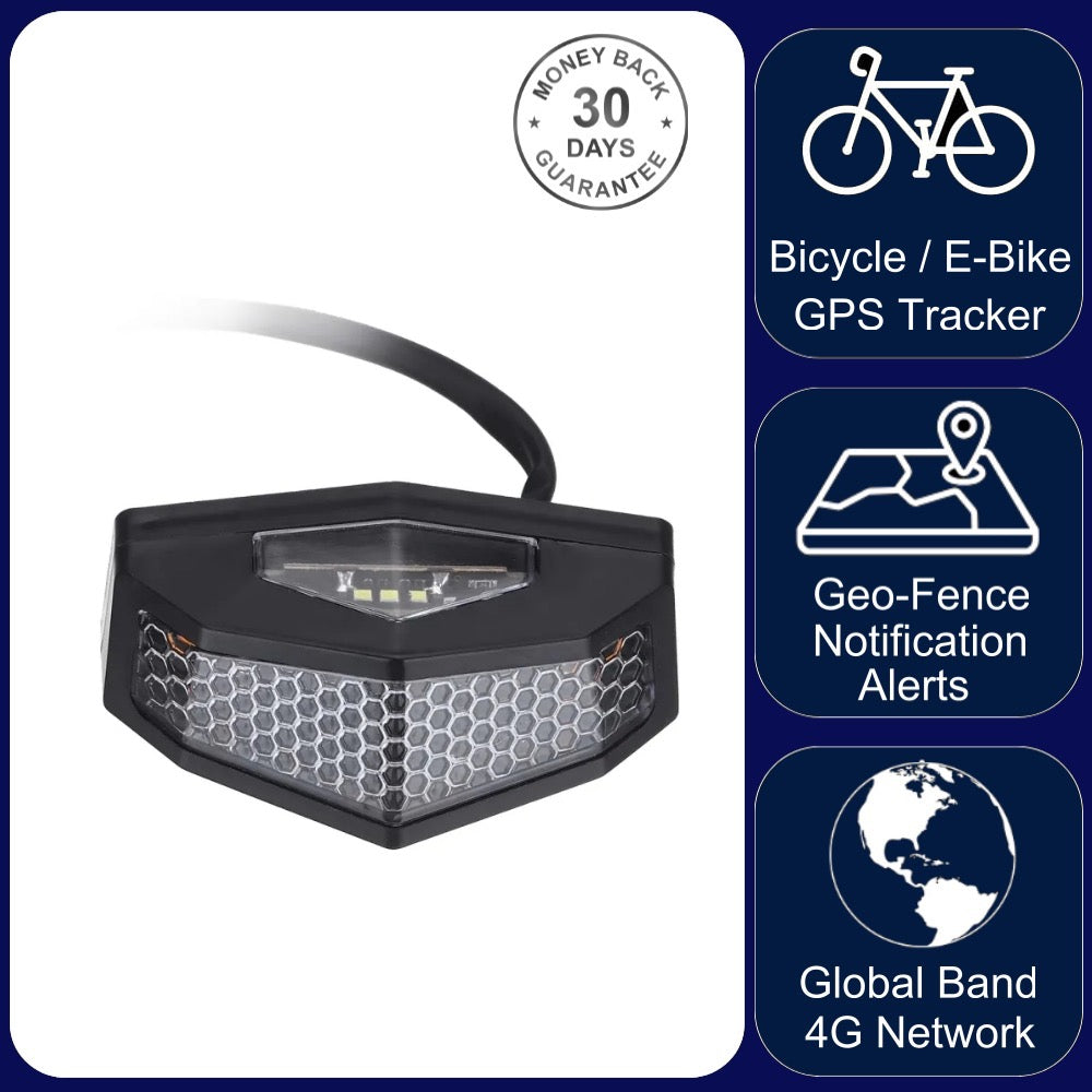 LK110 GPS Bike Tracker 4G Global Band in Bicycle Lamp 60 Day Battery GEO Fence Vibration Speed Alarm Notification