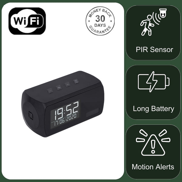 LED Clock Camera Wireless WiFi 1080p HD Video Recorder Night Vision 1 Year Battery Standby