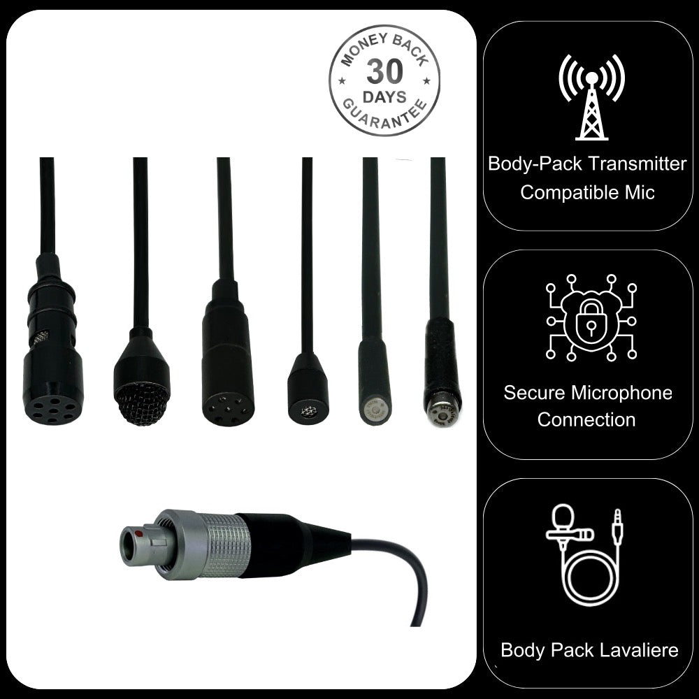 Lemo 3 Pin Microphone Lavaliere Lapel for Sennheiser Shure WisyCom Zaxcom Wireless Body Pack Radio Transmitter