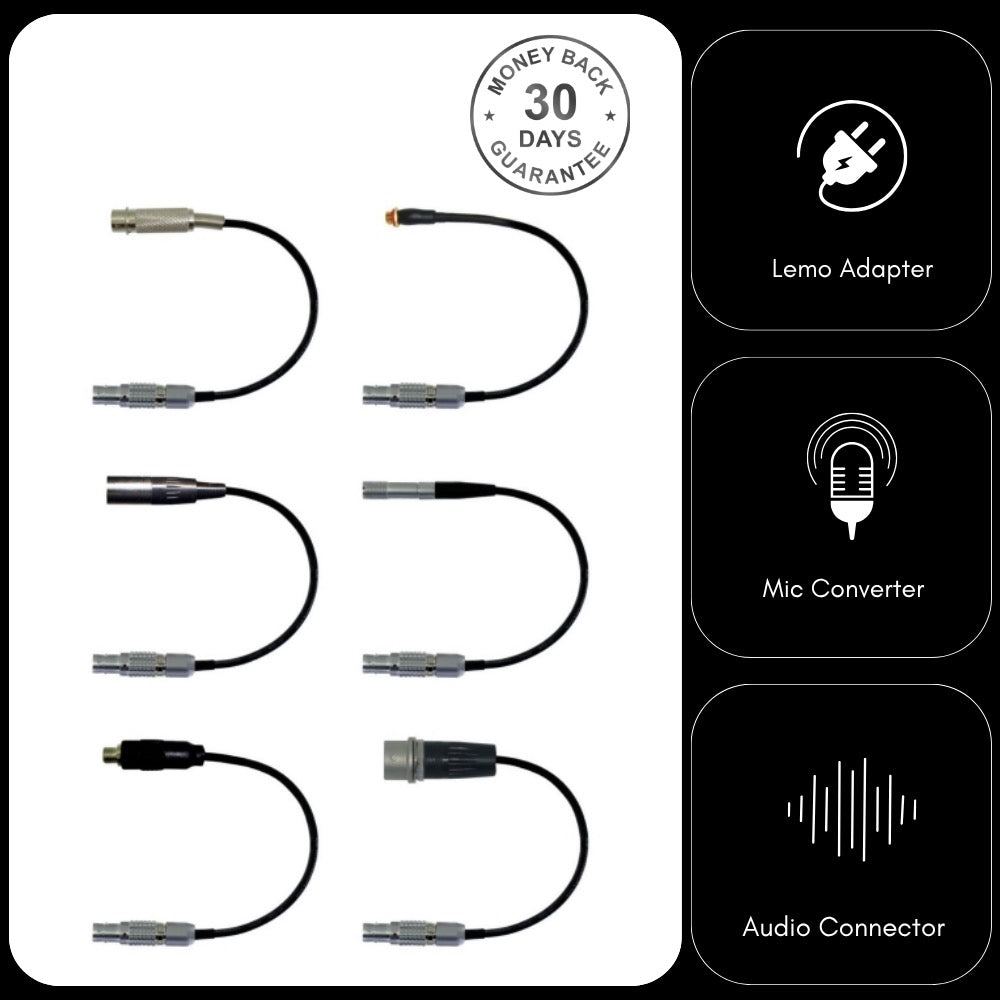 Lemo 4 Pin Microphone Adapter to Convert Lavalier Ear-hook Headworn Body-pack Transmitter Mic