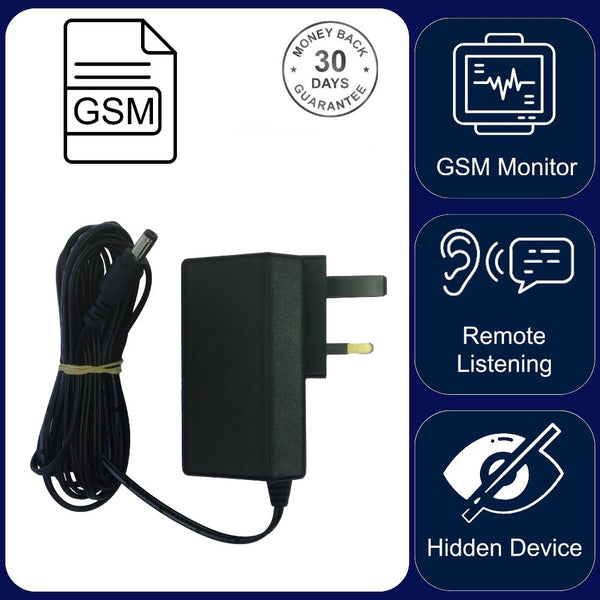 Wireless GSM Audio Monitor & Sound Activated Recorder in 12v DC Power Adapter Premium Quality