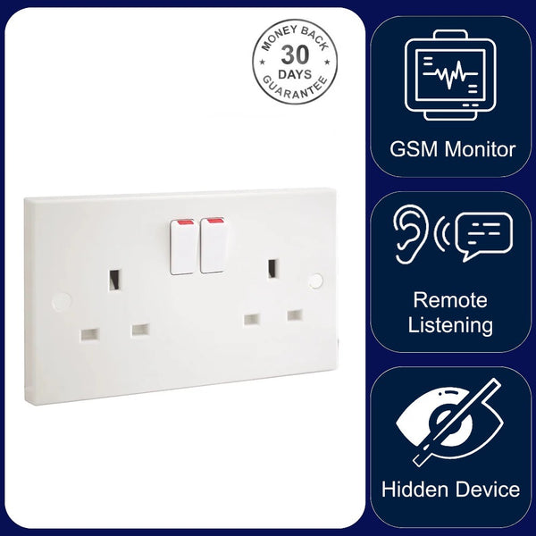 Wireless GSM Audio Monitor & Sound Recorder In Double Wall Socket 240V AC Mains Powered