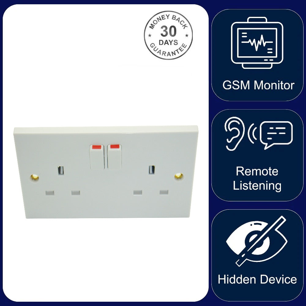 GSM Sim Card Audio Monitor Remote Listen Double Wall Socket With Sound Activation Call Back