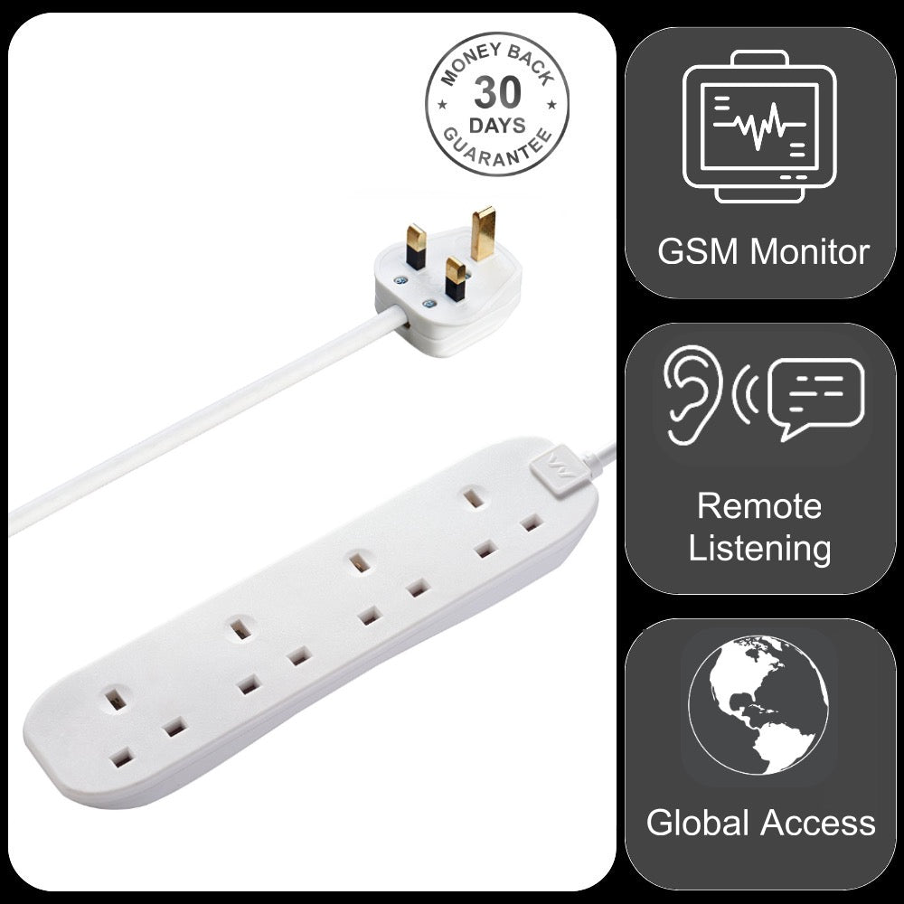 Wireless GSM Audio Monitor Sound activated Call back & Voice Recorder in Extension Lead