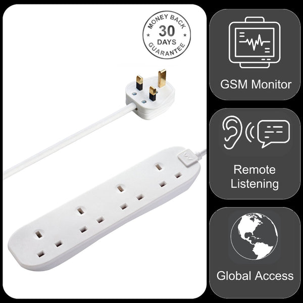 Wireless GSM Audio Monitor Sound activated Call back & Voice Recorder in Extension Lead