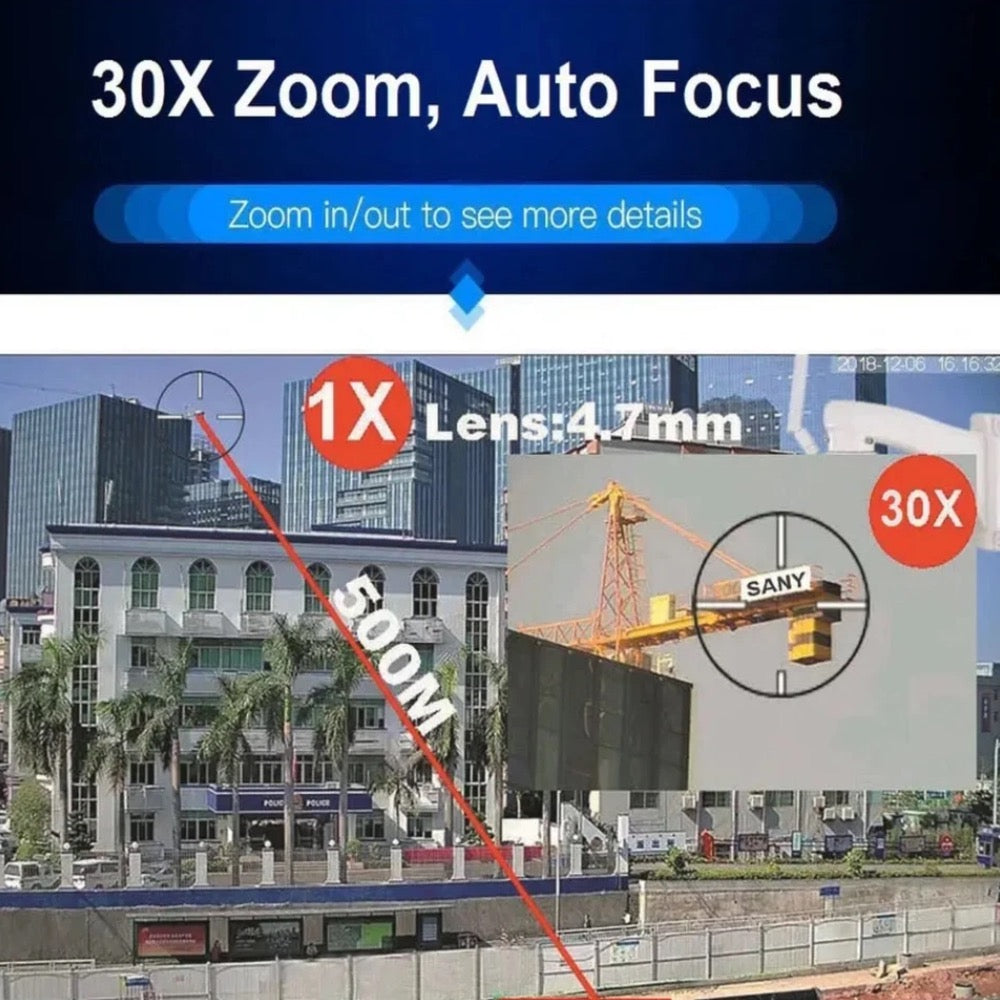 Wireless 4G PTZ Dome Camera 30x Optical Zoom 355º Pan 90º Tilt & 100m Night Vision Human Tracking