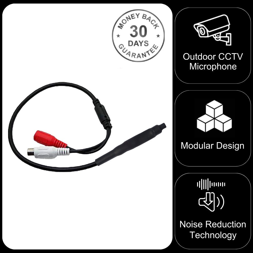 Outdoor Waterproof CCTV Microphone 30cm Cable with RCA Phono Output & 2.1mm 12v DC Input