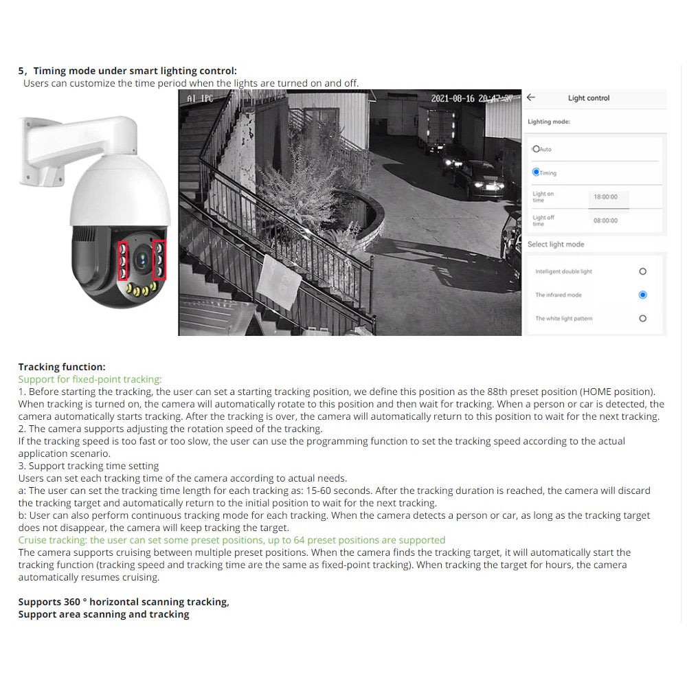 4G 8MP 4K UHD PTZ CCTV Camera 36x Auto Zoom & Human Tracking Face Recognition 200m Night Vision Full 360º Pan