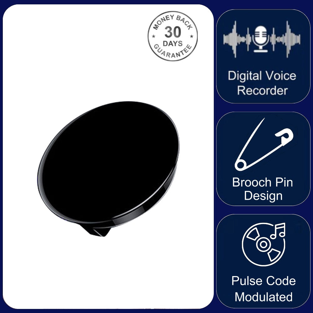 Brooch Pin Voice Recorder 32GB Sound Activated 38 Hour Battery 1536kbps .WAV Audio Format