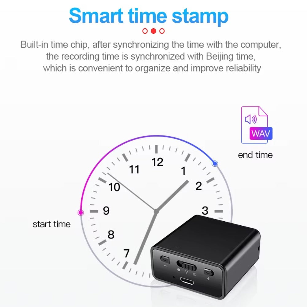 Q65V Magnetic Voice Recorder 200 Hour Battery Sound Activated ADPCM High Definition Noise Reduction