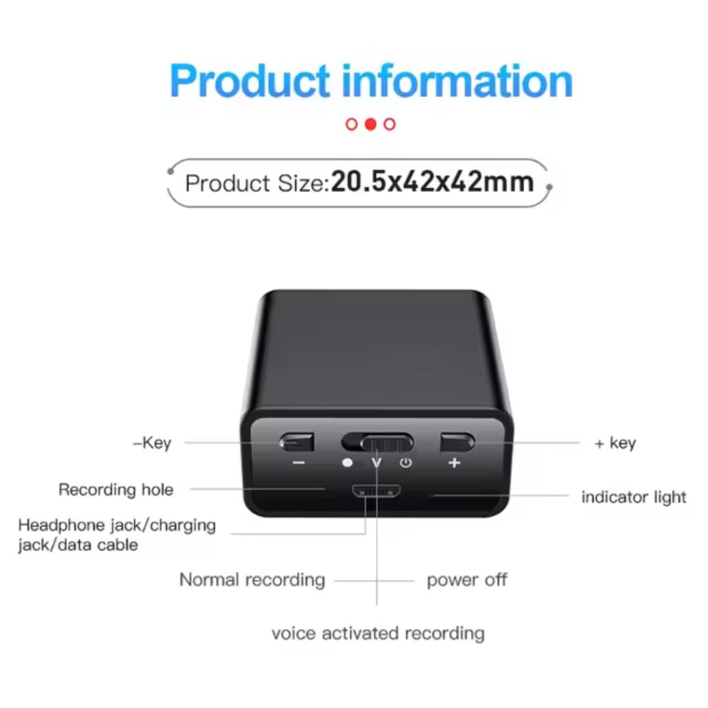 Q65V Magnetic Voice Recorder 200 Hour Battery Sound Activated ADPCM High Definition Noise Reduction