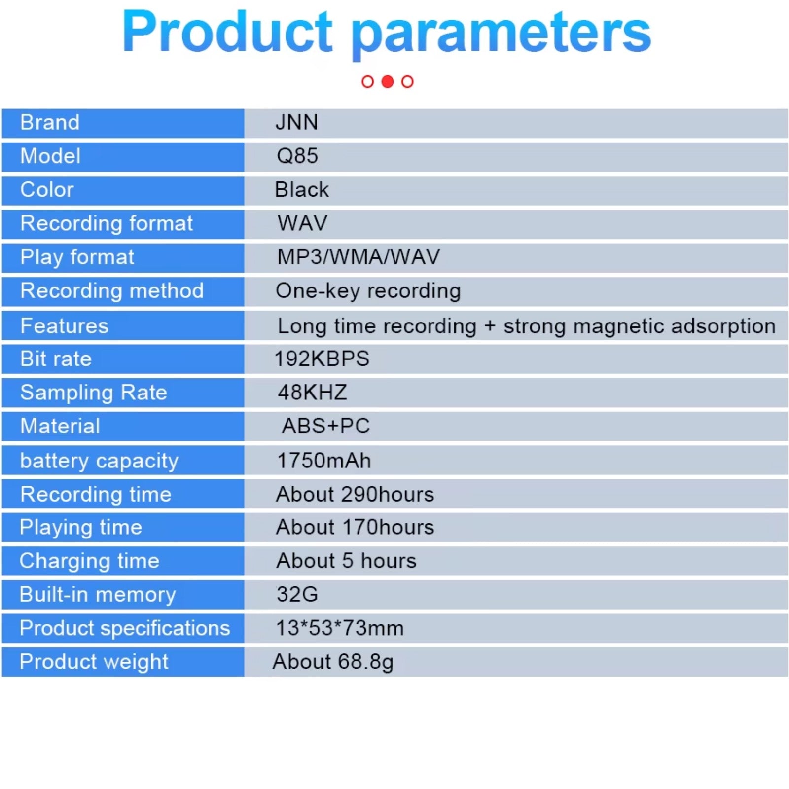 Q85V Magnetic Voice Recorder 12 Day Battery Sound Activated ADPCM High Definition Noise Reduction