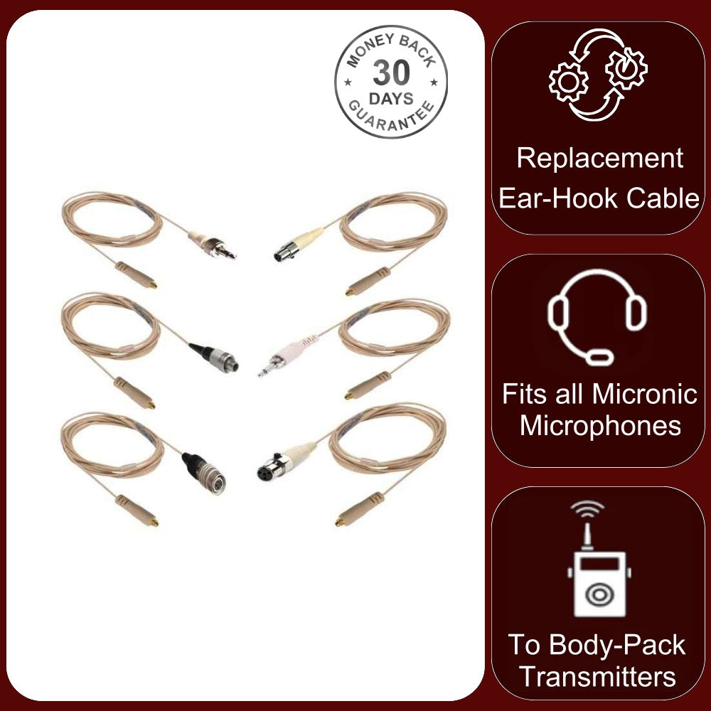Replacement Detachable Cables for Micronic BPE Ear Hook Microphone to Fit all Body-Pack Transmitters