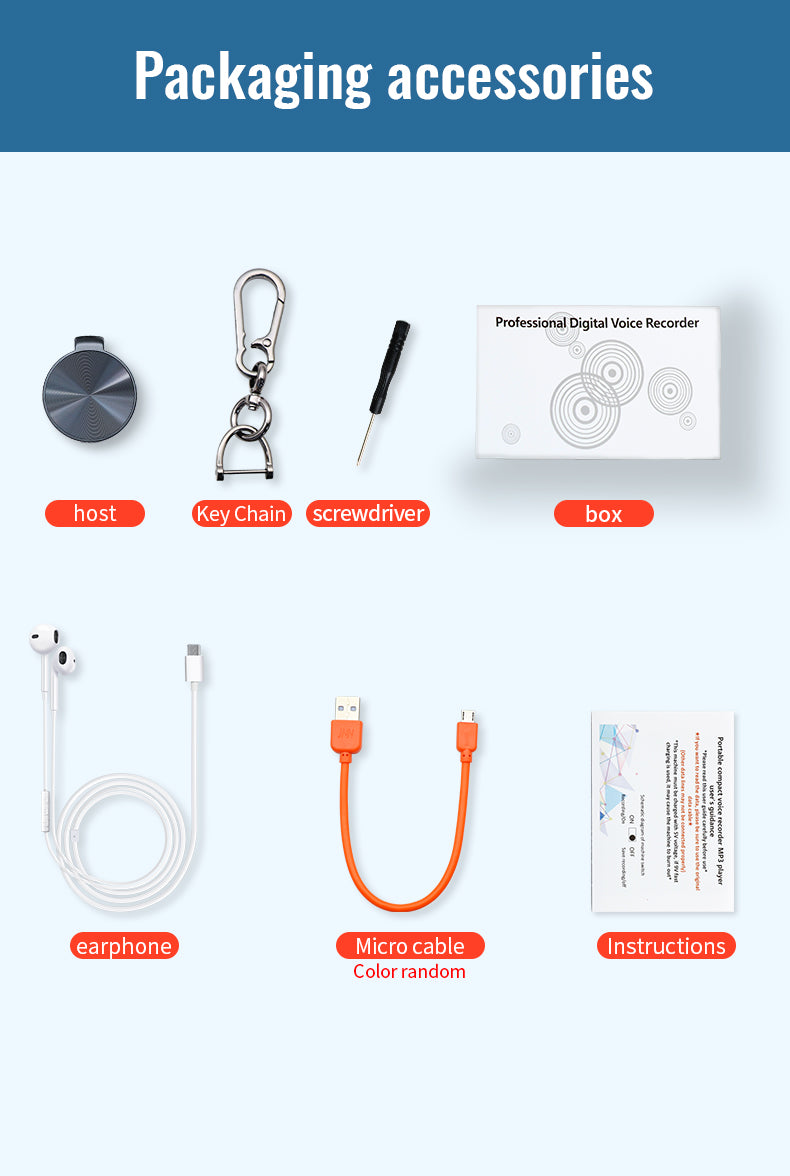 Mini Pendant Voice Recorder Sound Activated 1536Kbps PCM High Quality Audio 25 Hour Battery