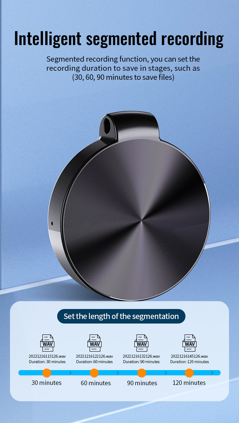 Mini Pendant Voice Recorder Sound Activated 1536Kbps PCM High Quality Audio 25 Hour Battery