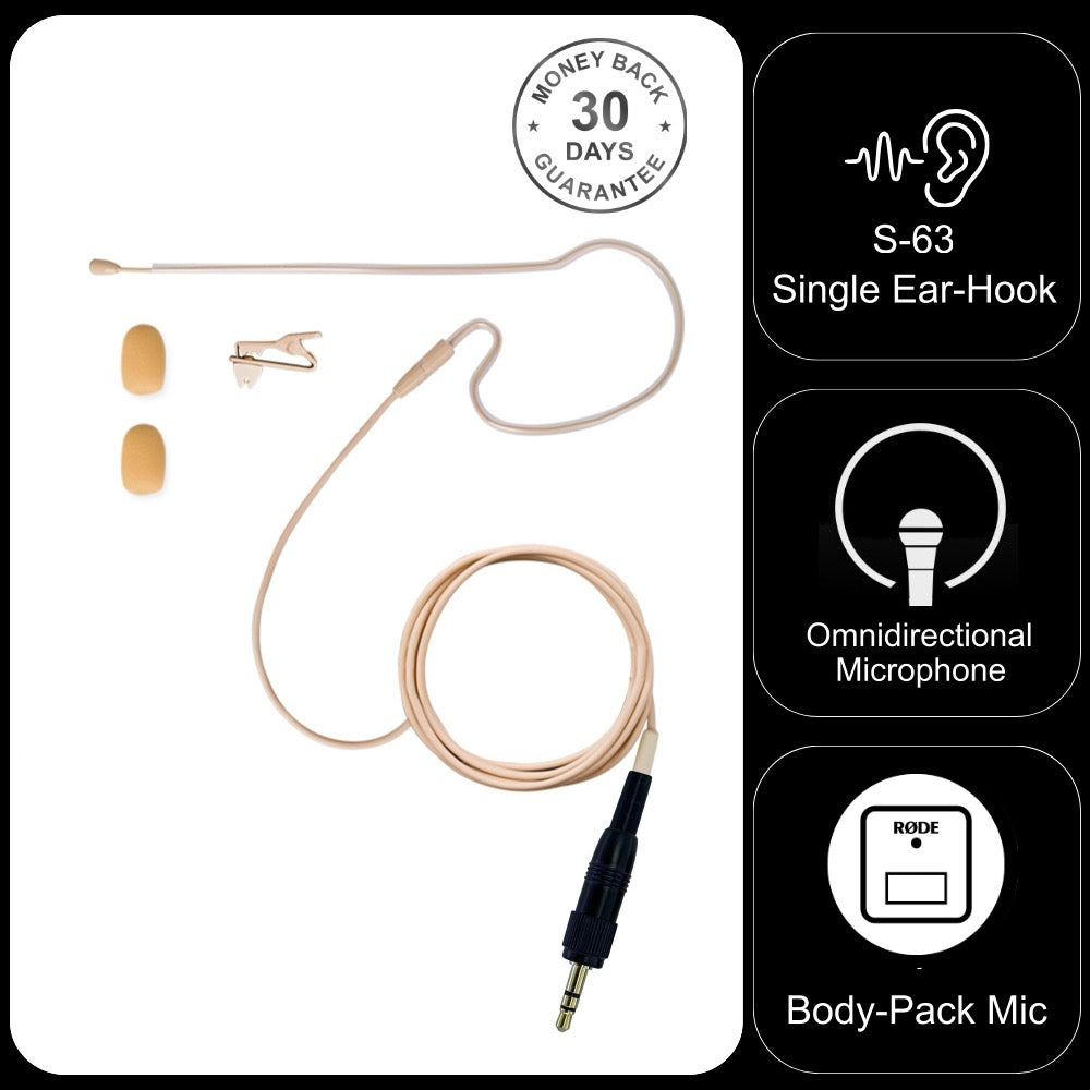 Single Ear Hook Earset Microphone for Rode Wireless Go Pro System 3.5mm TRS Locking Jack