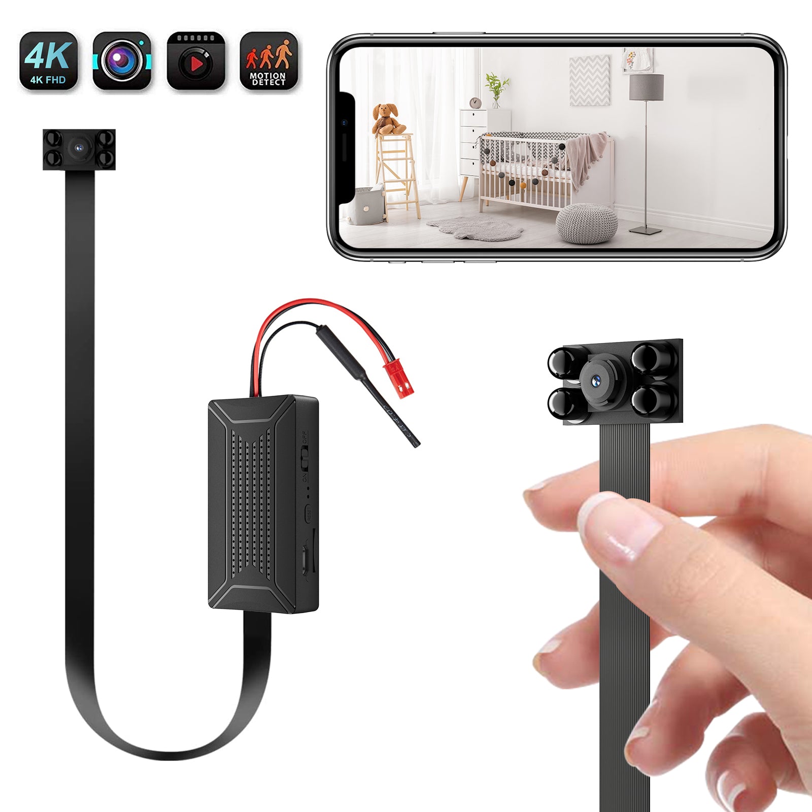 4K UHD Wi-Fi Camera Video Recorder Module 2MP Lens Night Vision 128GB 4200Ma Battery