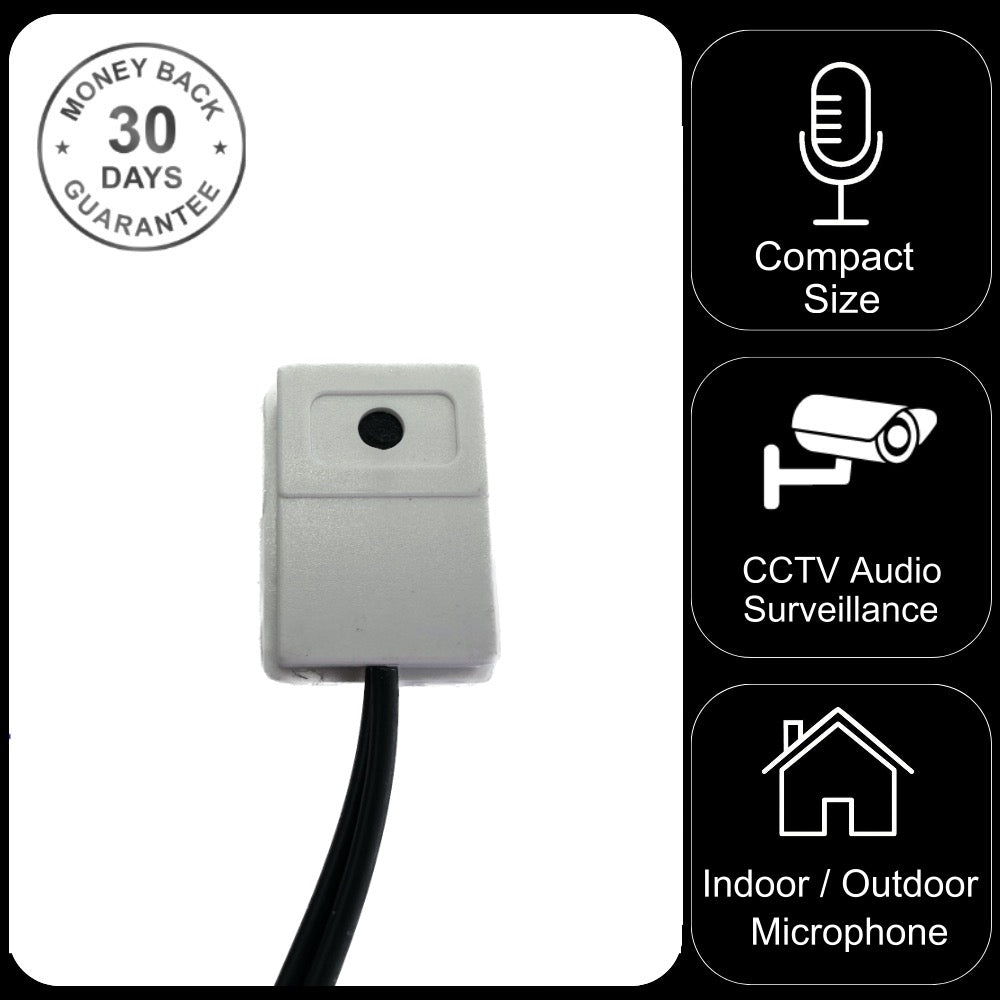 Indoor/Outdoor CCTV Microphone Miniature Size RCA Phono Audio Output 2.1mm 12v DC Input