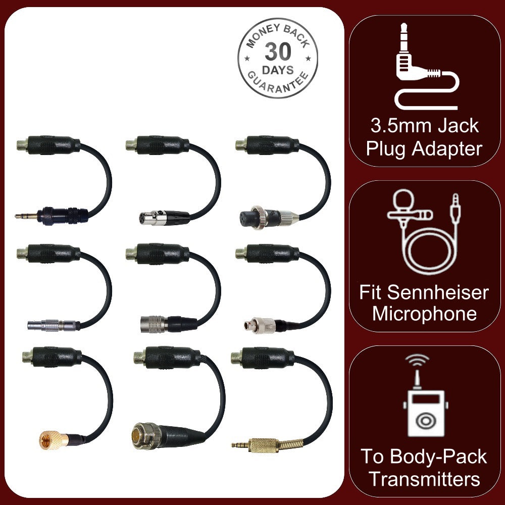 3.5mm Jack Microphone Adapter to Convert Sennheiser Lavalier Ear-hook Headset to Different Body Pack Transmitter Connector