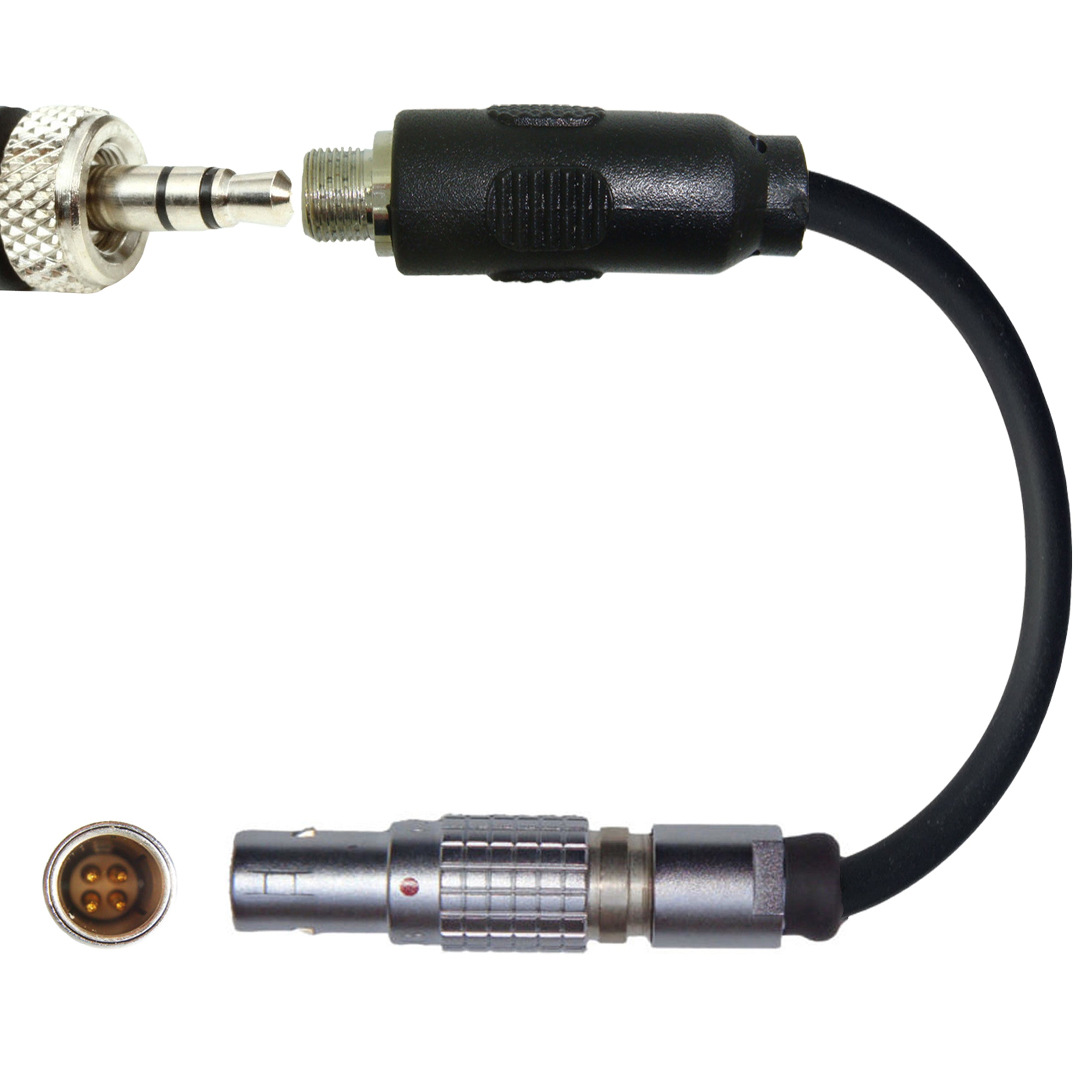 Lemo 4 Pin Microphone Adapter to Convert Lavalier Ear-hook Headworn Body-pack Transmitter Mic
