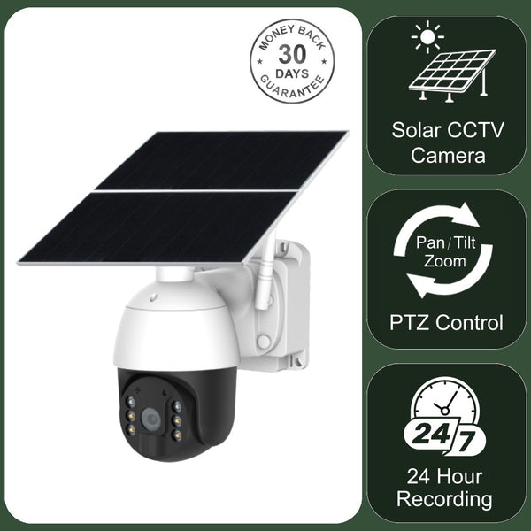 SL100 4G Wireless Wi-Fi Solar Power 24 Hour Recording PTZ Camera 1080p HD Video Night Vision Wirefree Installation