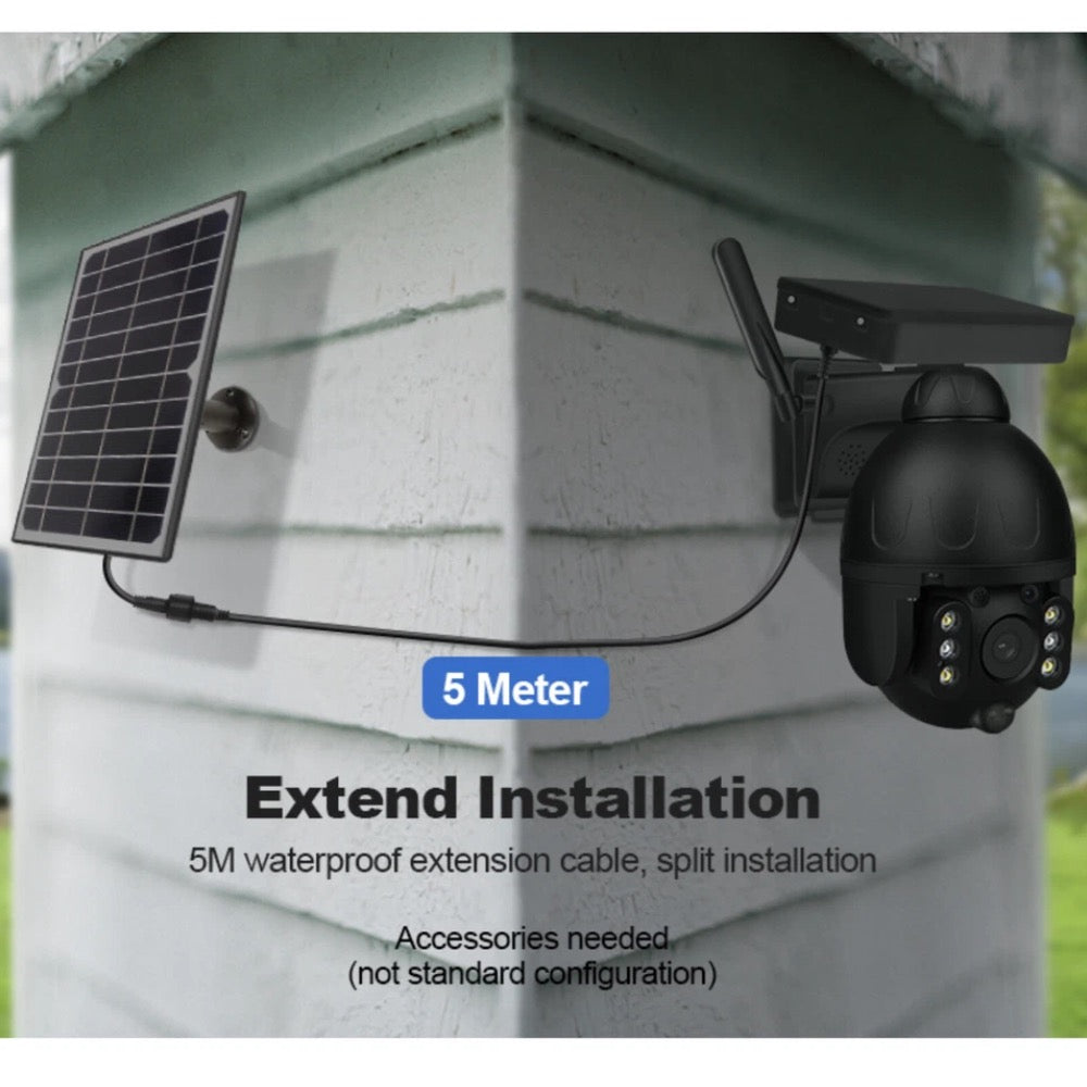 4G WiFi Solar Power Dome Camera Wireless Video CCTV PTZ 2 Way Audio PIR Night Vision