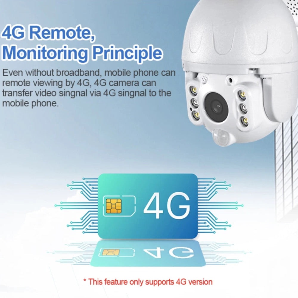 4G WiFi Solar Power Dome Camera Wireless Video CCTV PTZ 2 Way Audio PIR Night Vision