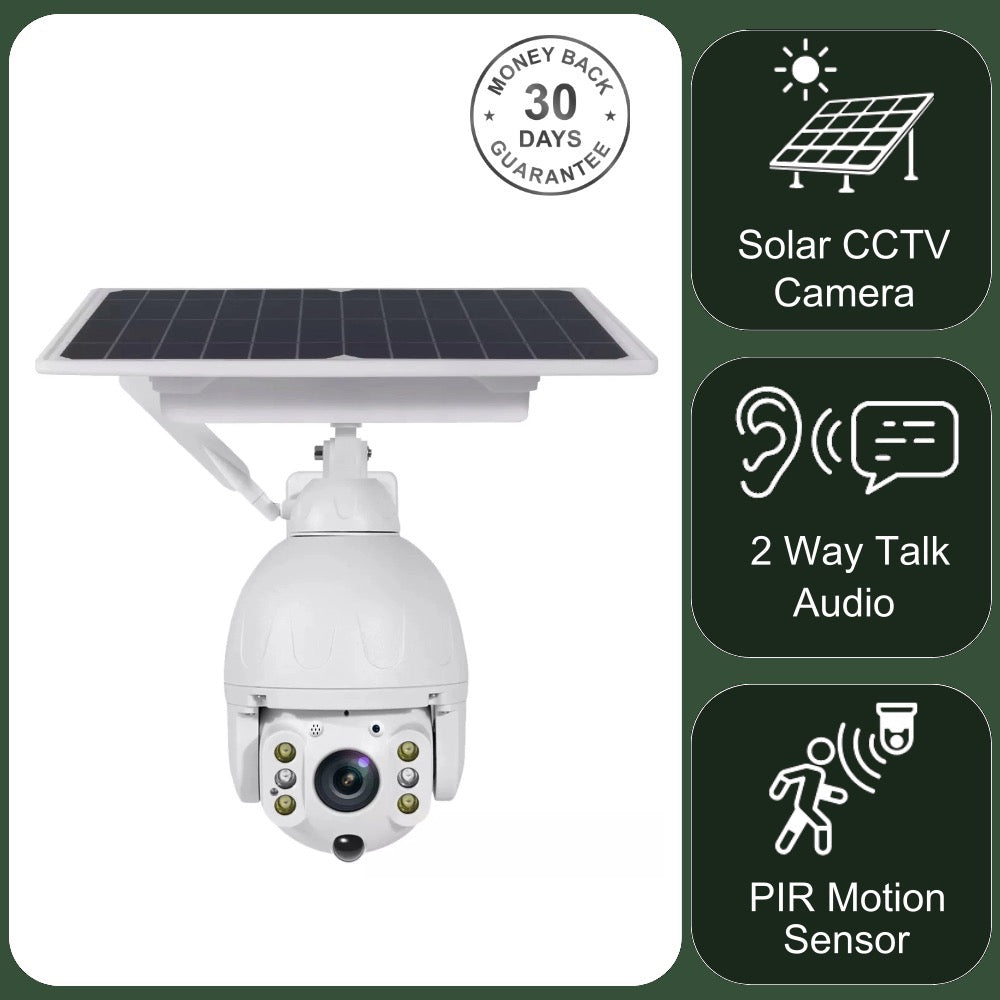 Solar Power Dome Camera Wi-Fi & 4G LTE IP Network CCTV Security 2 Way Audio PIR Night Vision