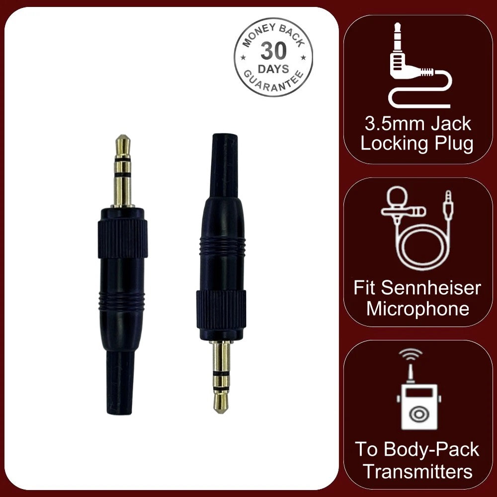 3.5mm Screw On Locking Jack Plug for Sennheiser Sony Microphone Transmitter Receiver