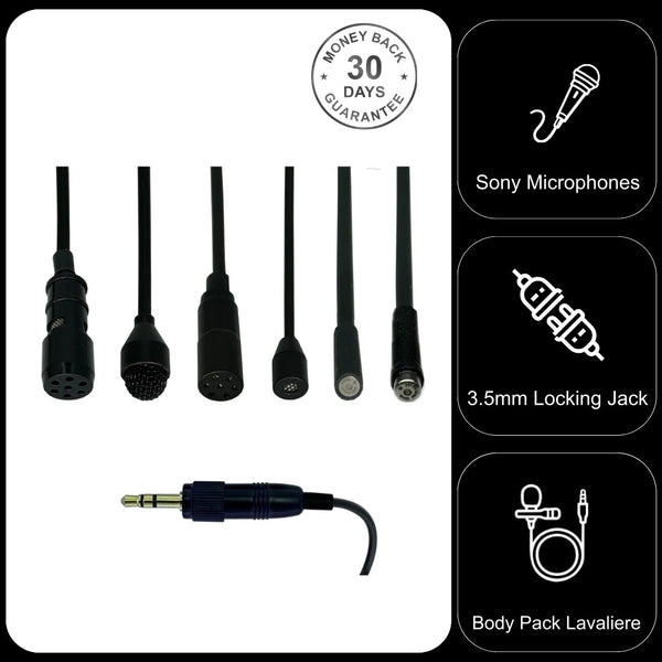Lavaliere Microphones for Sony UTX WRT Wireless Body Pack Transmitters with 3.5mm Locking Jack Plug
