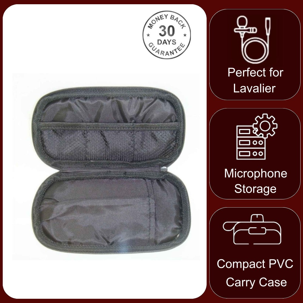Black PVC Microphone Carry Case for Single Ear Lavaliere Lapel 18cm x 10cm x 1cm