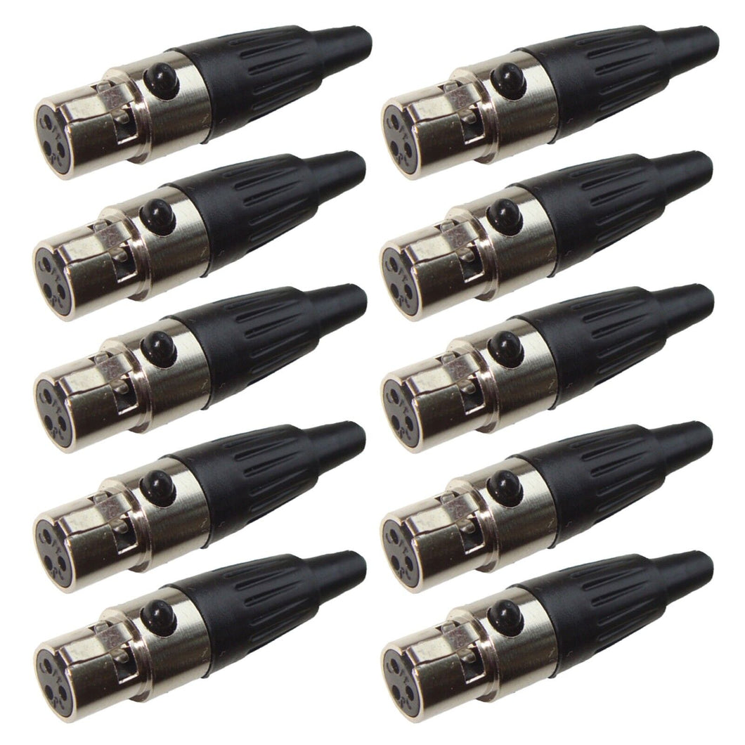 10x TA3F 3 Pin Mini XLR Connector Plug Female Socket For Microphone Audio Power