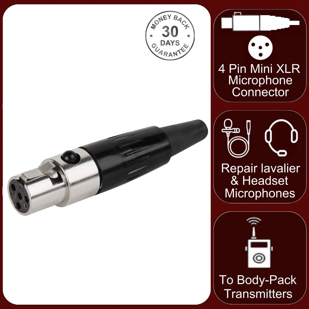 4 Pin Mini XLR Connector Plug Inline TA4F Female Socket For Shure Microphones & Audio Systems