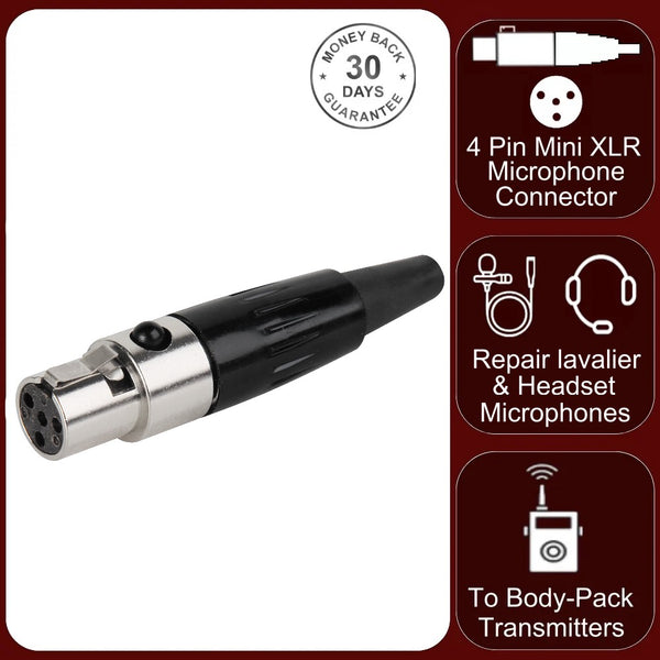 4 Pin Mini XLR Connector Plug Inline TA4F Female Socket For Shure Microphones & Audio Systems