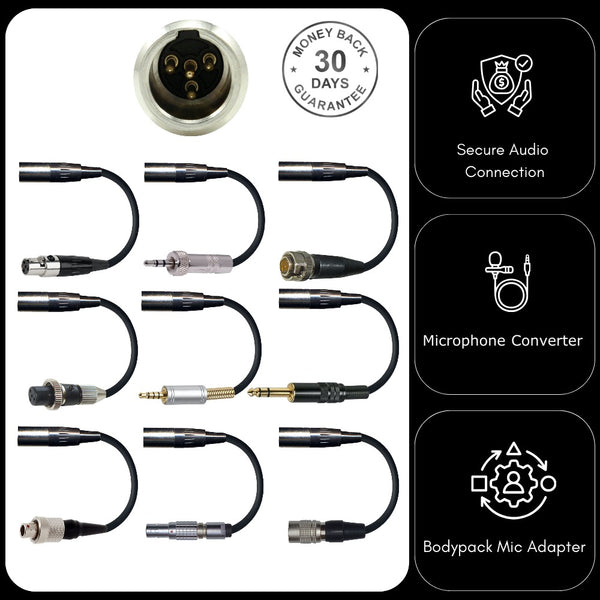 Microphone adapter converters for all wireless radio body pack transmitter