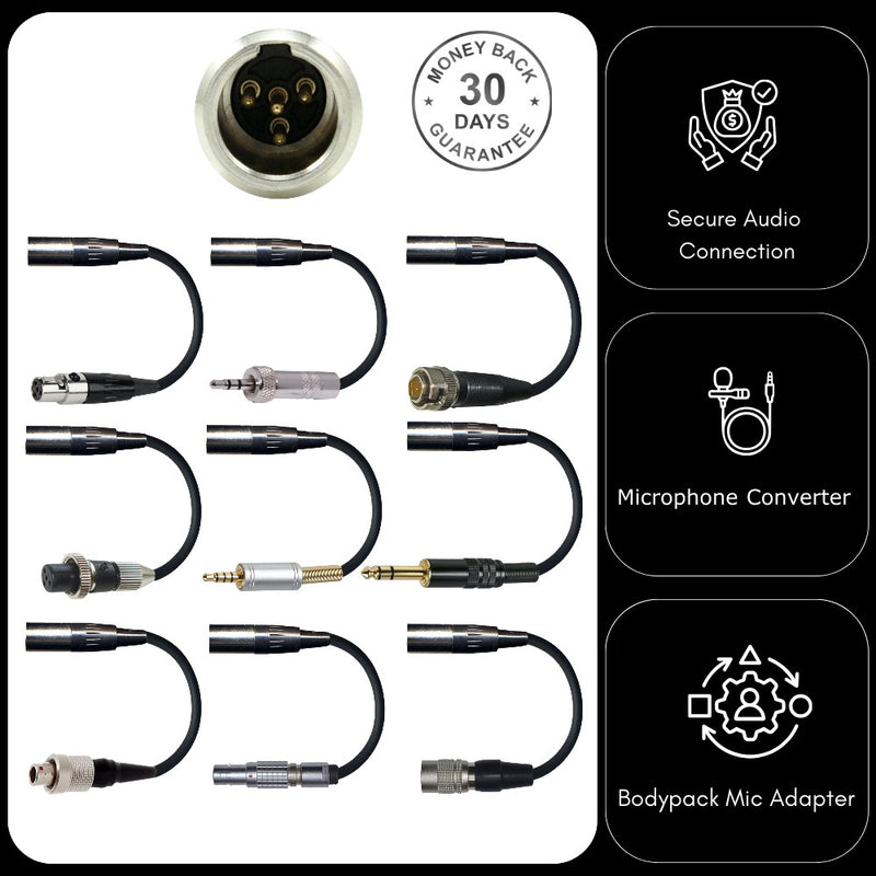 Microphone adapter converters for all wireless radio body pack transmitter