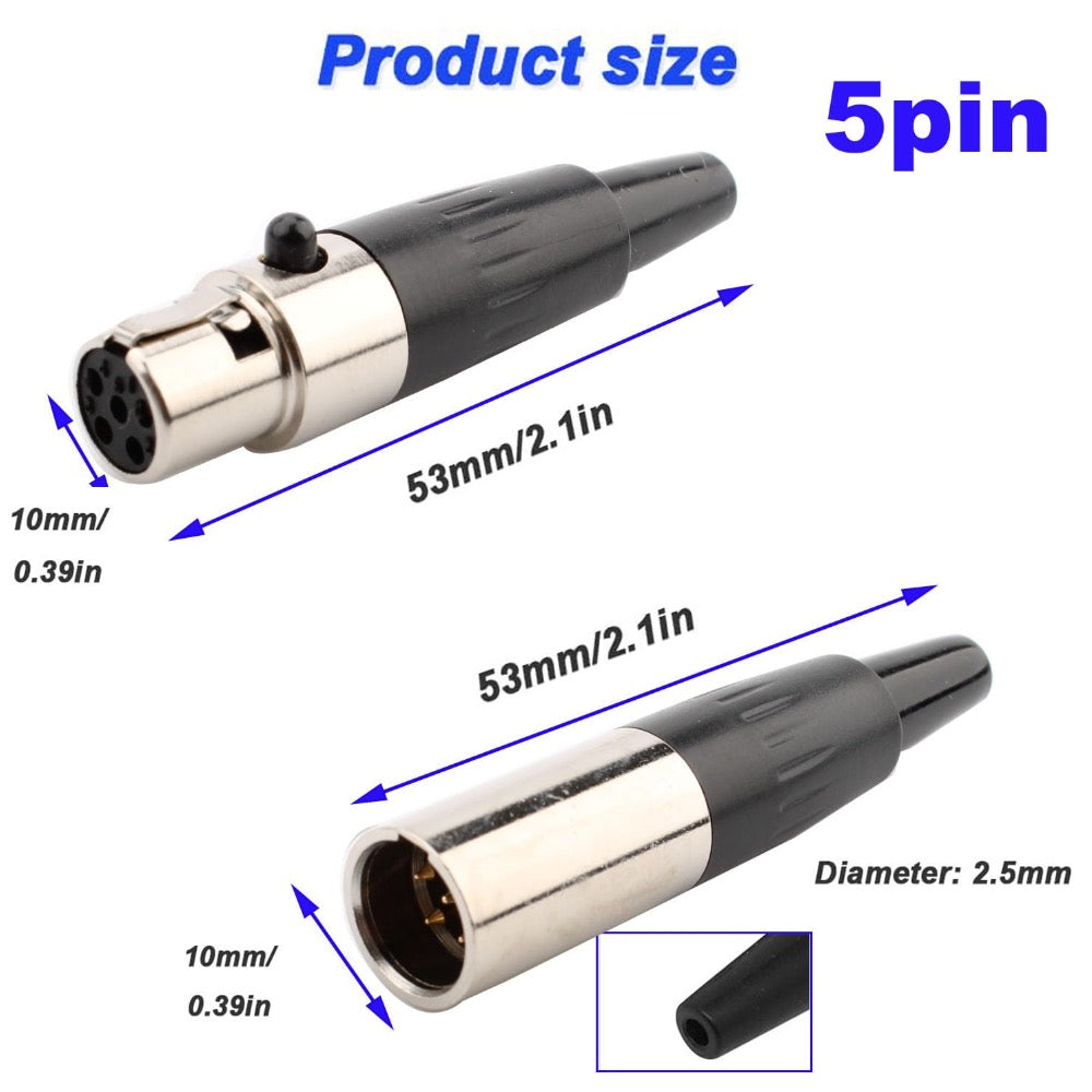 3x TA5F 5 Pin Mini XLR Connector Plug Inline Female Socket for Audio Microphone