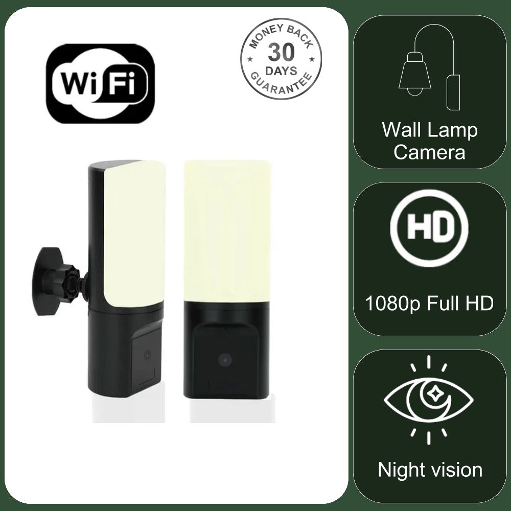 TUYA Wall Lamp Camera Wireless Wi-Fi PIR Activated Recorder 300º Pan 5 Metre Night Vision
