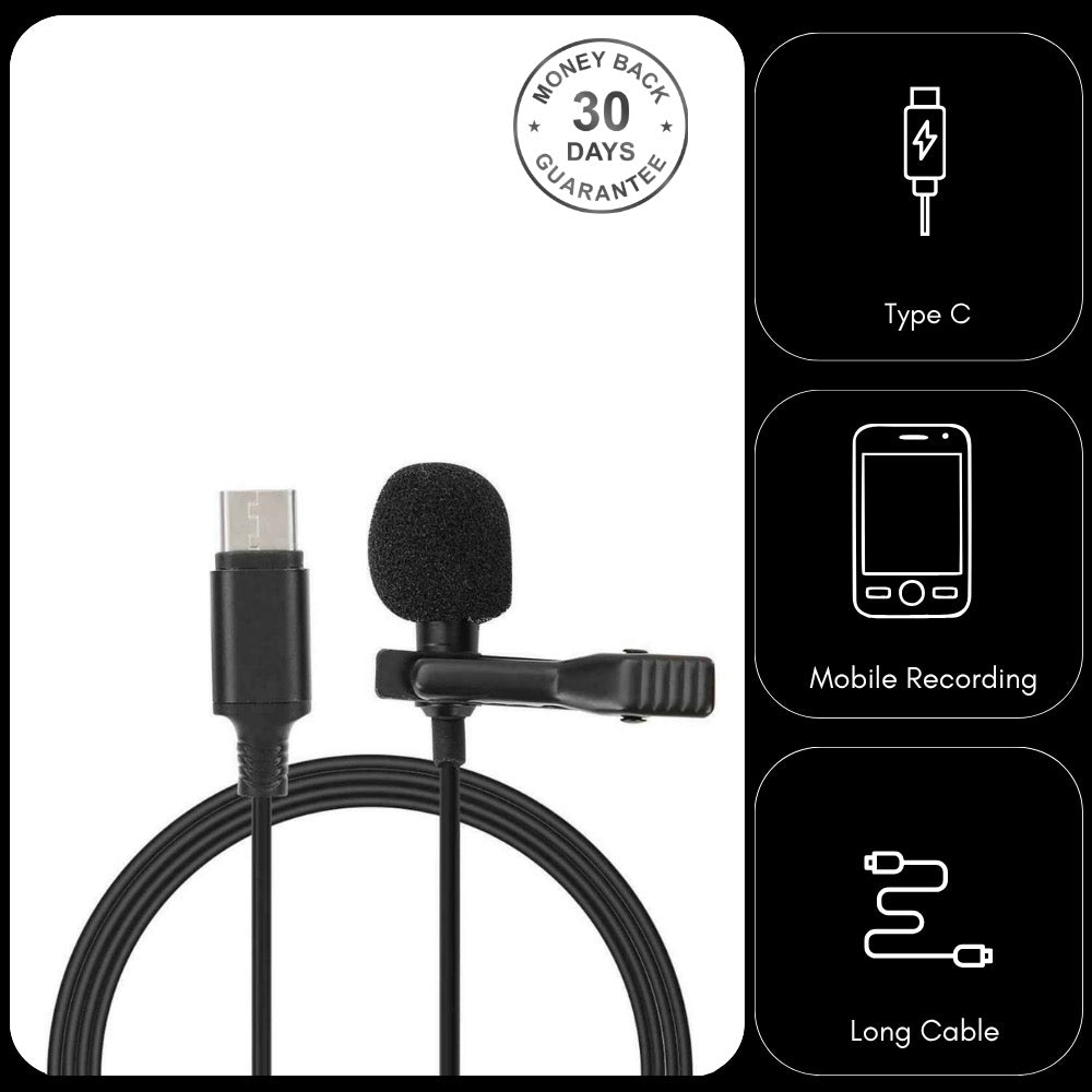 Type-C Lavaliere Microphone for iPhone iPad Android and Tablet 2m 4m and 6m Cable Length