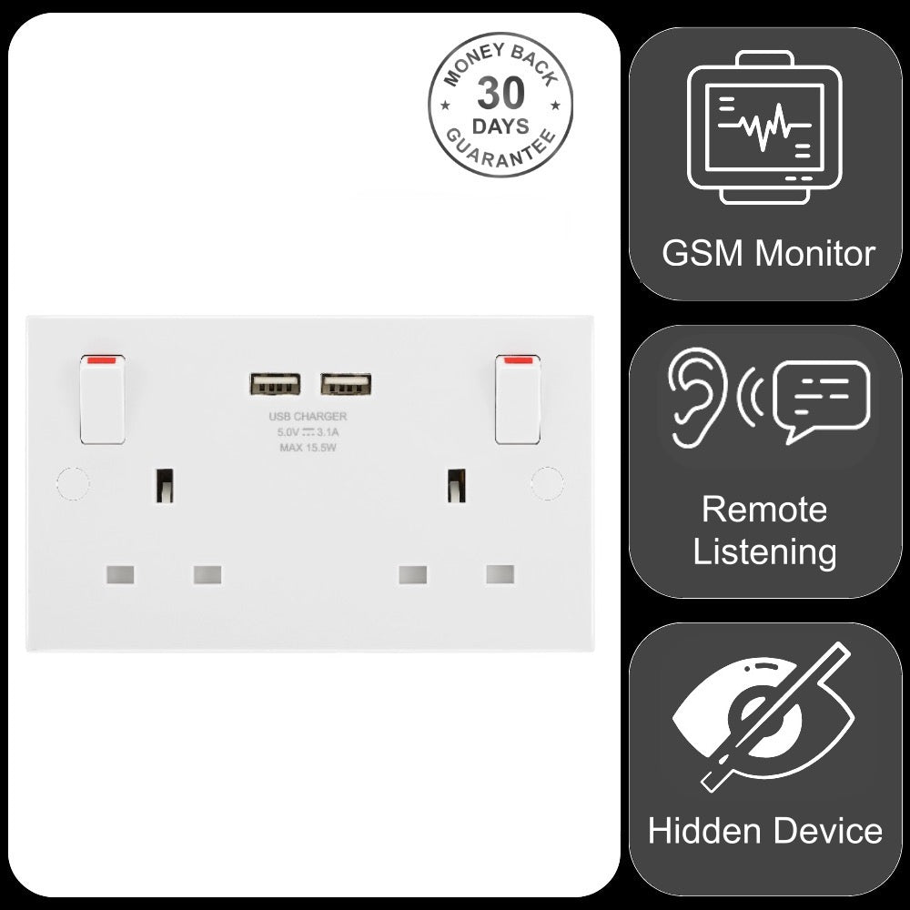 Wireless GSM Audio Monitor & Sound Recorder in Double Wall Socket with Dual USB Phone Charger
