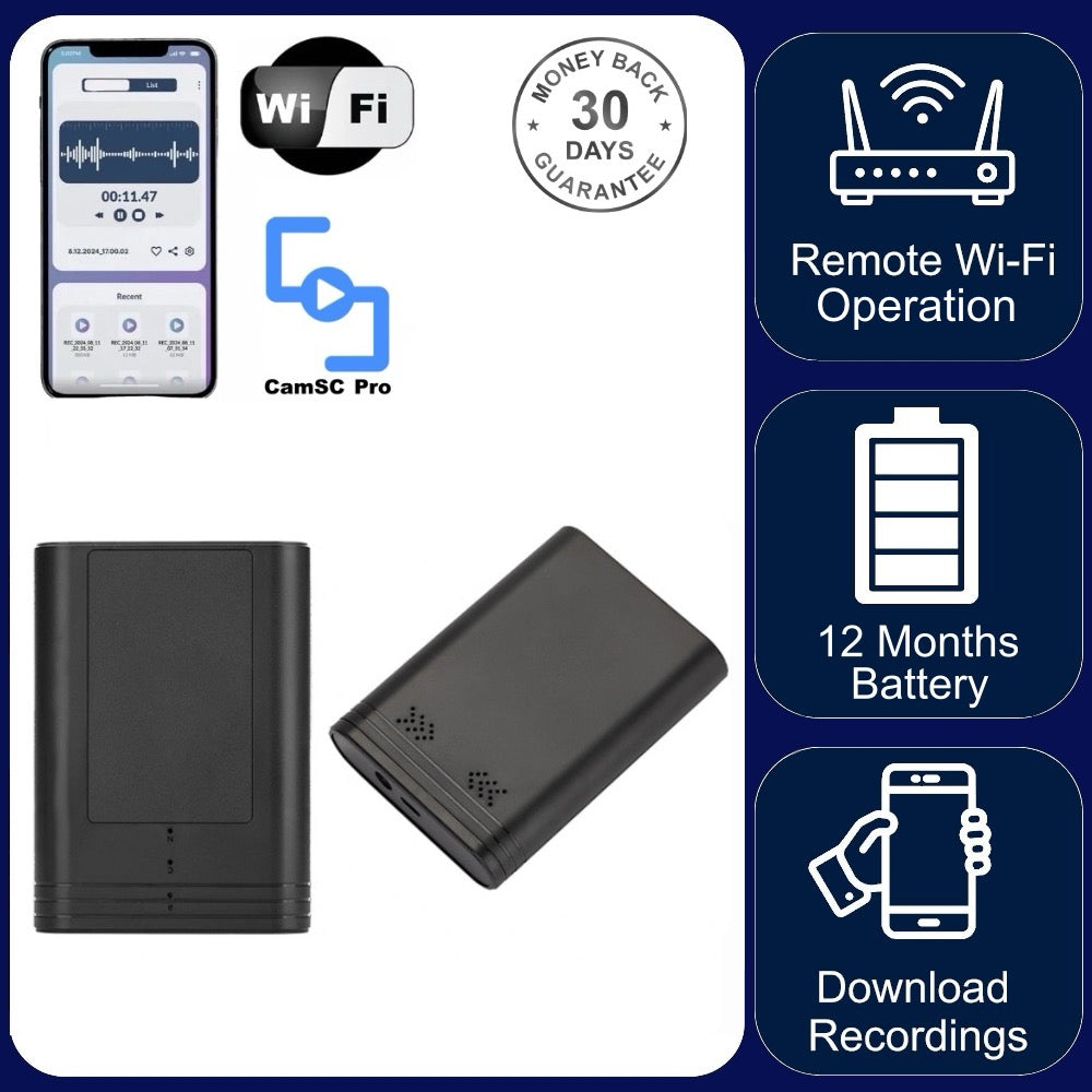 AR08 Wireless Wi-Fi Audio Recorder Sound Activated 12 Month Battery Unlimited Range Audio Download Recordings