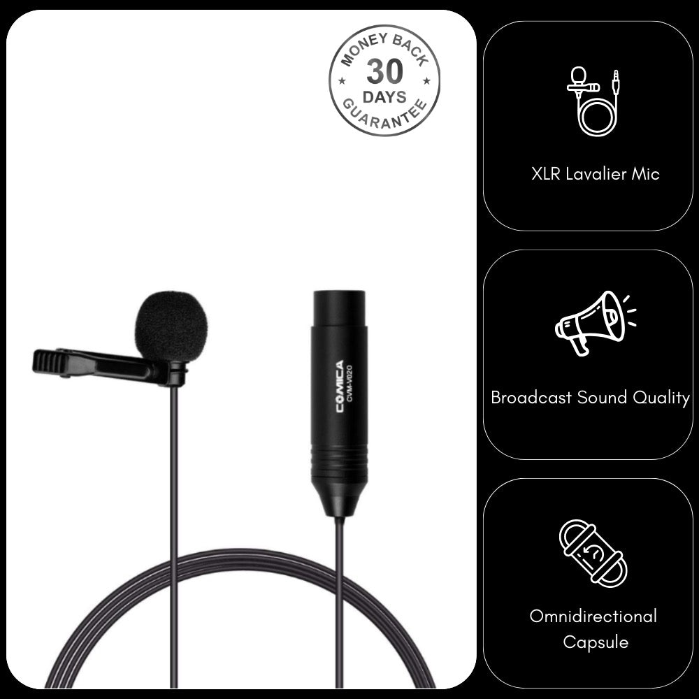 Comica XLR Phantom Power Lavaliere Microphone 4.5 Metre 3 Pin XLR Cable Omnidirectional or Unidirectional Polar Pattern